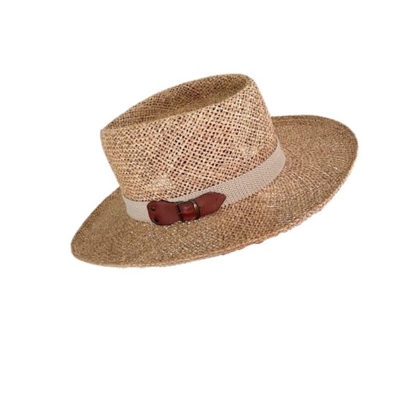 Accessories - Unbranded Light Straw Wide Brim Western Hat With Buckle Small